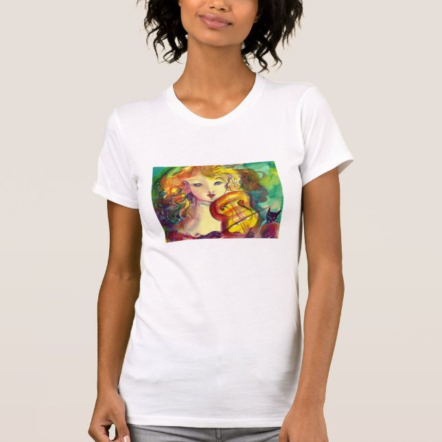 CAMISETA GAROTA VIOLINISTA, VIOLINA E GATO (Frente)