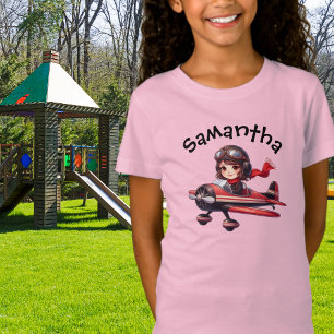 Camiseta Garota Voa Avião Antigo Rosa Feminino