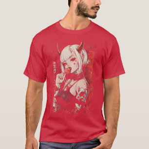 Camiseta Garota Waifu Demônio Grunge Gótico Anime Terror Es