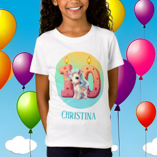 Camiseta garotas bonitas fantasias unicórnio 10º aniversári