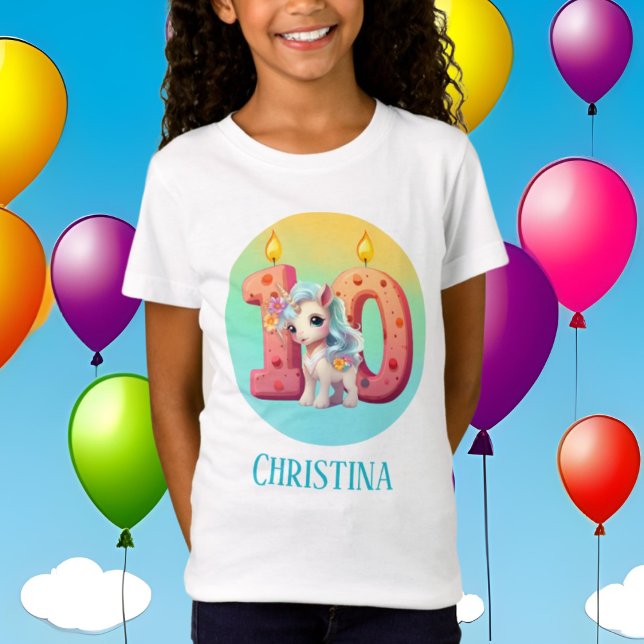 Camiseta garotas bonitas fantasias unicórnio 10º aniversári (Criador carregado)