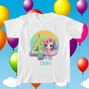 Camiseta garotas bonitas fantasias unicórnio 4º aniversário