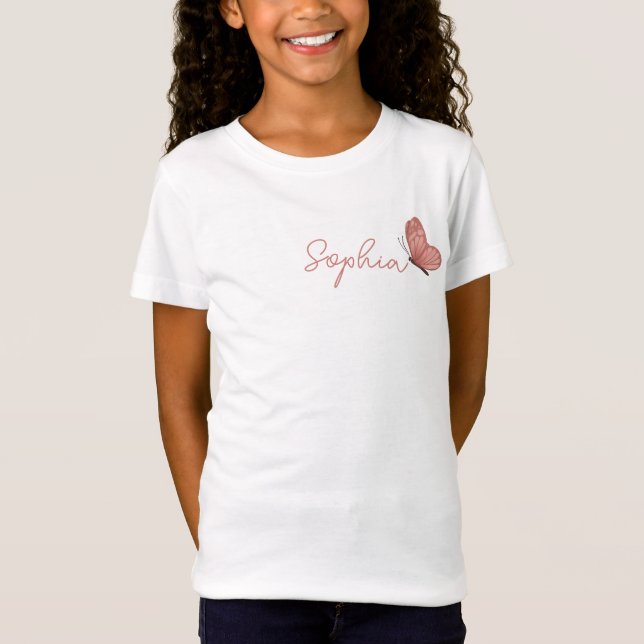Camiseta Garotas Borboleta Rosa Bonita (Frente)