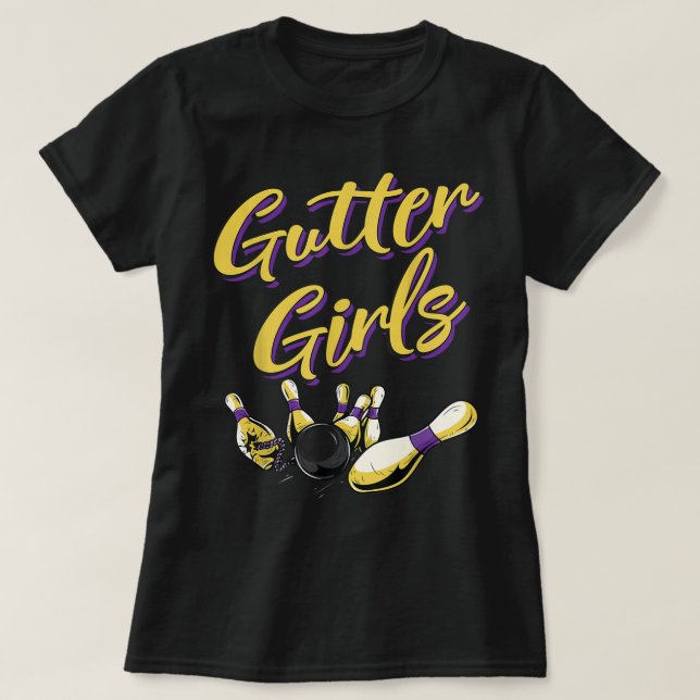 Camiseta Garotas-Gutter, Mulheres Engraçadas, Boliche Nome  (Frente do Design)