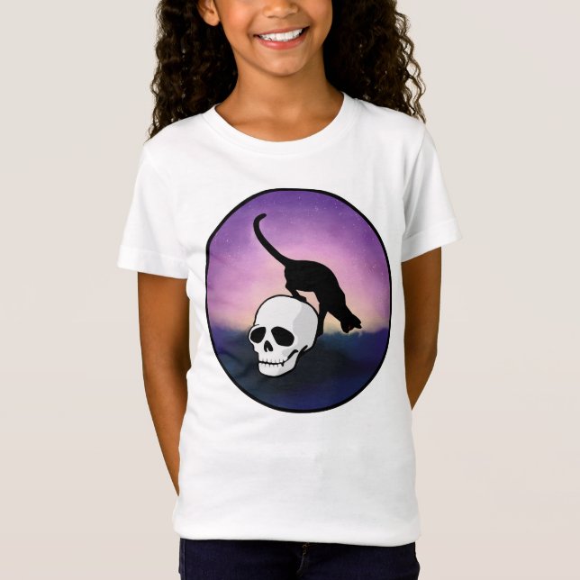 CAMISETA GAROTAS SPOOKY SKULL CAT (Frente)