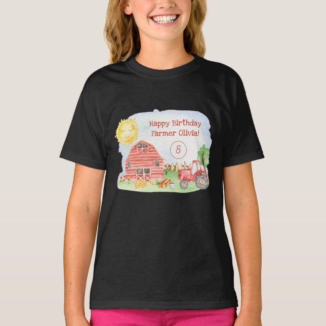 Camiseta Garotinha Bonita Feliz Aniversário Rapariga (Frente)