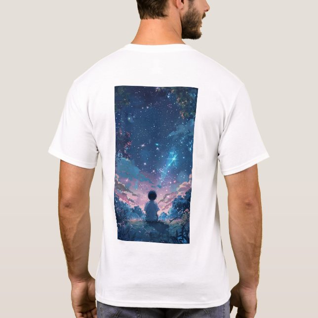 Camiseta Garoto Adorável Abaixo do Cartoon da Noite (Verso)
