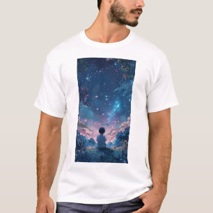 Camiseta Garoto Adorável Abaixo do Cartoon da Noite