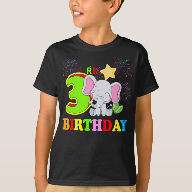 Camiseta Garoto aniversário de 3 anos Feliz Filha de Elefan (Frente)