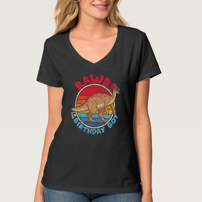 Camiseta Garoto Aniversário Eu Rawr! Parasaurolophus I Fami (Frente)