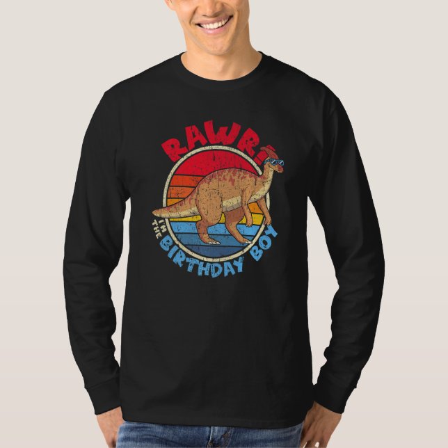 Camiseta Garoto Aniversário Eu Rawr! Parasaurolophus I Fami (Frente)