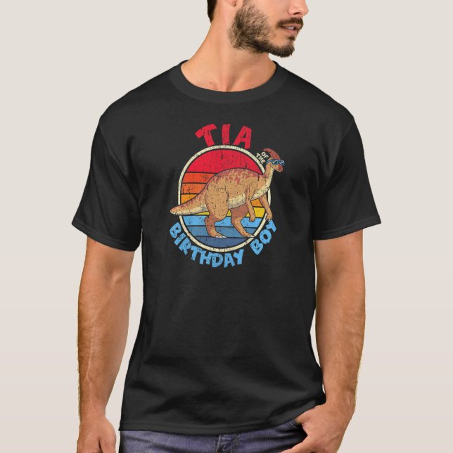 Camiseta Garoto Aniversário I Tia I Parasaurolophus I Famil (Frente)