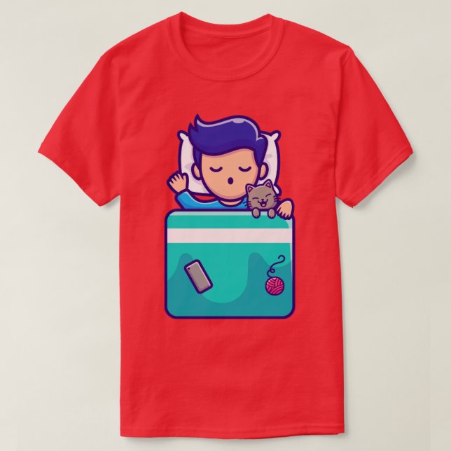 Camiseta Garoto Bonito Dormindo Com Cartografia De Gato (Frente do Design)