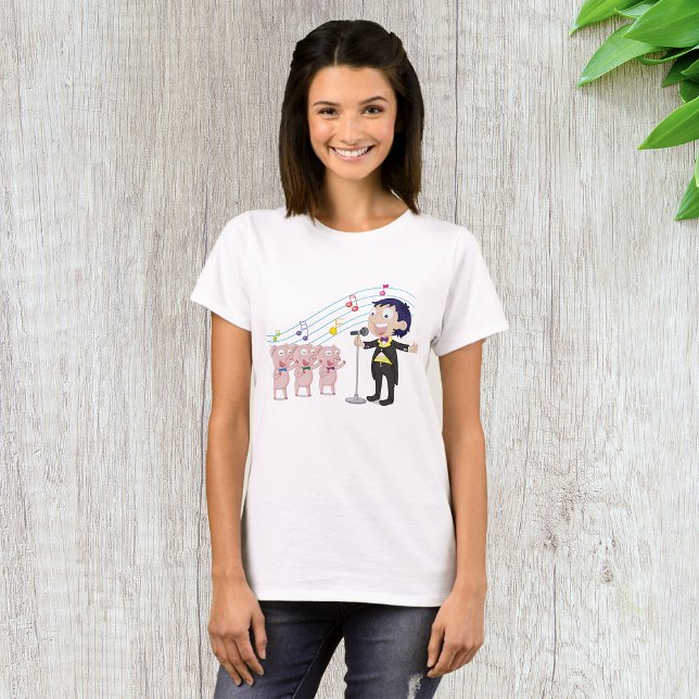 Camiseta Garoto Cantando com Coro de Três Porcos (Criador carregado)