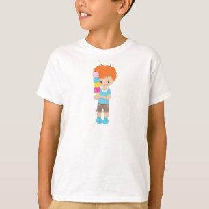 Camiseta Garoto Com Sorvete, Cabelo Laranja, Cone Sorvete