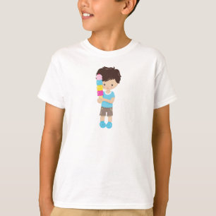 Camiseta Garoto Com Sorvete, Cabelo Marrom, Cone Sorvete