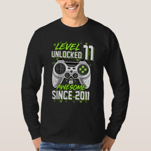 Camiseta Garoto de 11 anos Nível 11 Desbloqueado Incrível 2