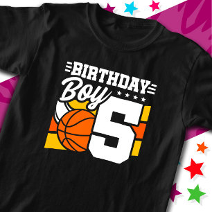 Camiseta Garoto de 5 de Aniversário de Festa de Basquete de