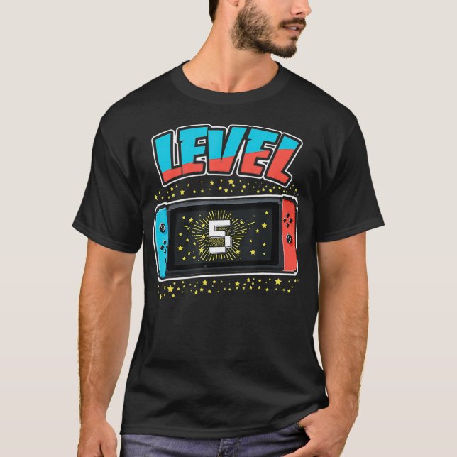 Camiseta Garoto de Aniversário de 5 Anos Videos games de 5  (Frente)
