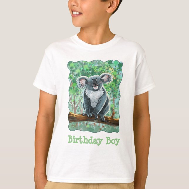 Camiseta Garoto de aniversário do Urso Koala na Frente e Tr (Frente)