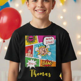 Camiseta garoto de banda desenhada de pop