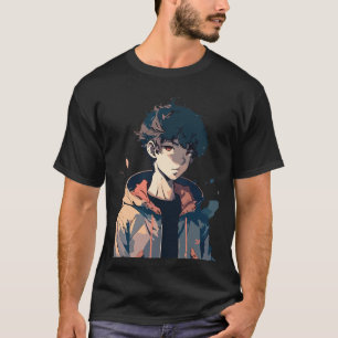 Camiseta Garoto de Mangá Elegante com Jaqueta Marrom