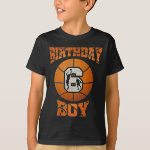 Camiseta Garoto de roupa de aniversário de 6, basquete, 6 a