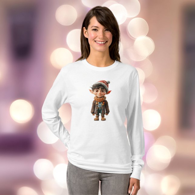 Camiseta Garoto Feliz Velho de Natal Tee Mulher (Criador carregado)