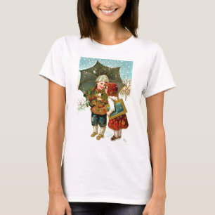 Camiseta Garoto, garota e guarda-chuva