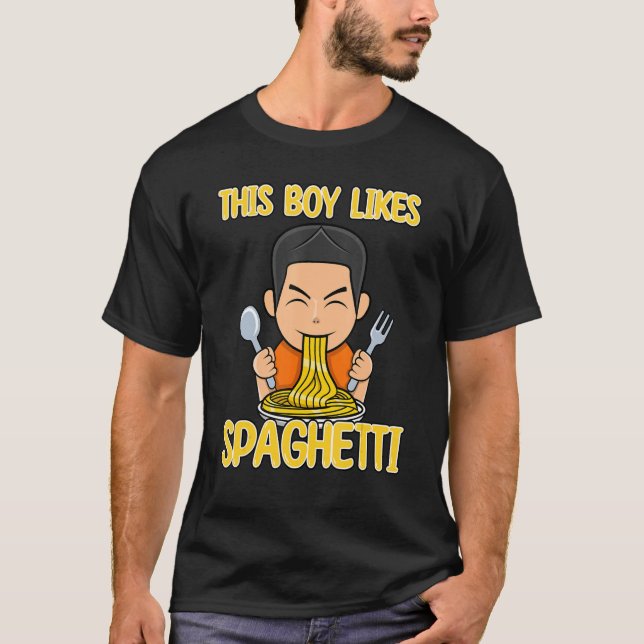 Camiseta Garoto Gosta de Spaghetti Noodles Italianos Comida (Frente)