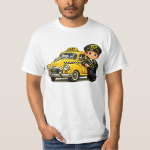 Camiseta Garoto Motorista de Táxi Retrô com Carro Amarelo A