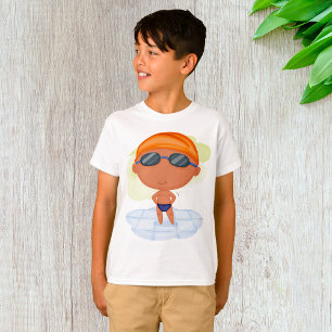 Camiseta Garoto Nadador de Óculos e Touca de Natação