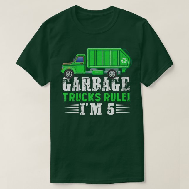Camiseta Garotos Garbage Trucks Regra Eu tenho 5 anos Lixo  (Frente do Design)