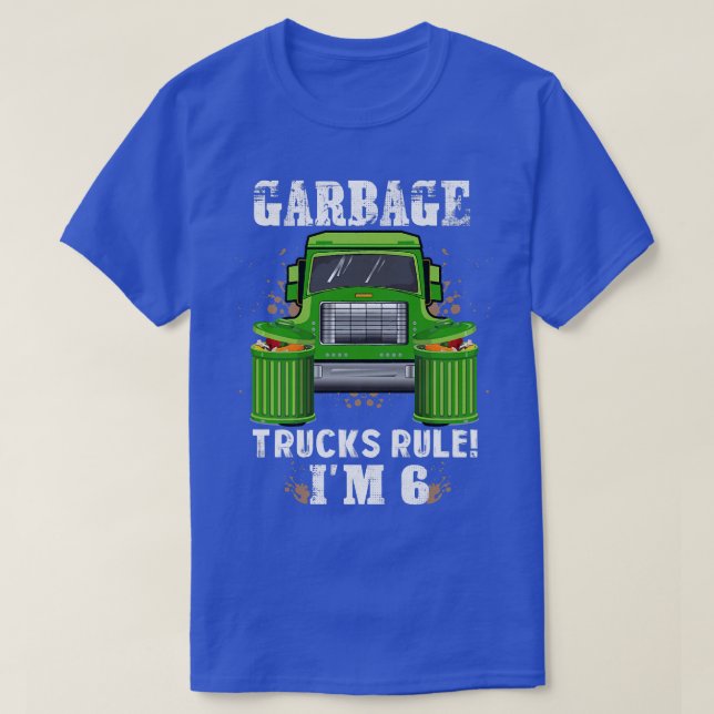 Camiseta Garotos Garbage Trucks Regra Eu tenho 6 anos Lixo  (Frente do Design)