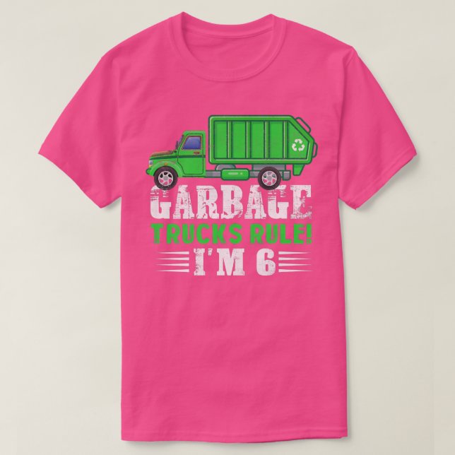 Camiseta Garotos Garbage Trucks Regra Eu tenho 6 anos Lixo  (Frente do Design)