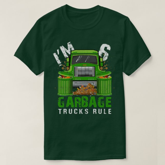 Camiseta Garotos Garbage Trucks Regra Eu tenho 6 anos Lixo  (Frente do Design)