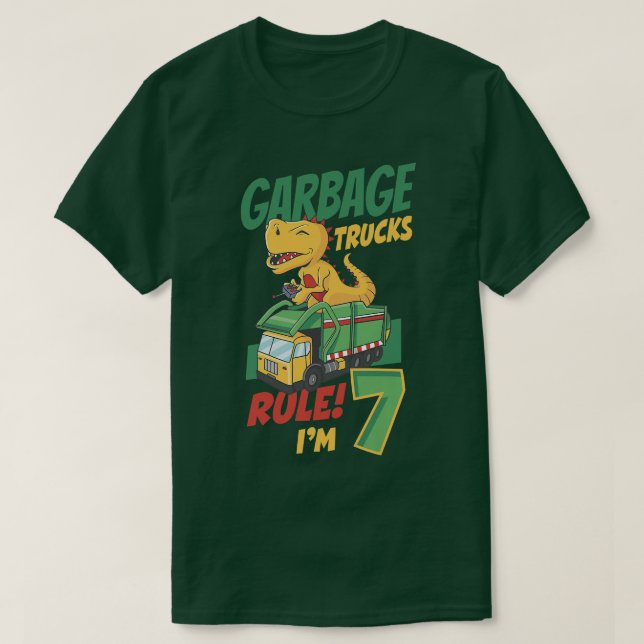 Camiseta Garotos Garbage Trucks Regra Eu tenho 7 anos Lixo  (Frente do Design)