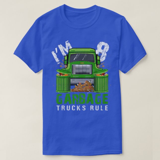 Camiseta Garotos Garbage Trucks Regra Eu tenho 8 anos Lixo  (Frente do Design)