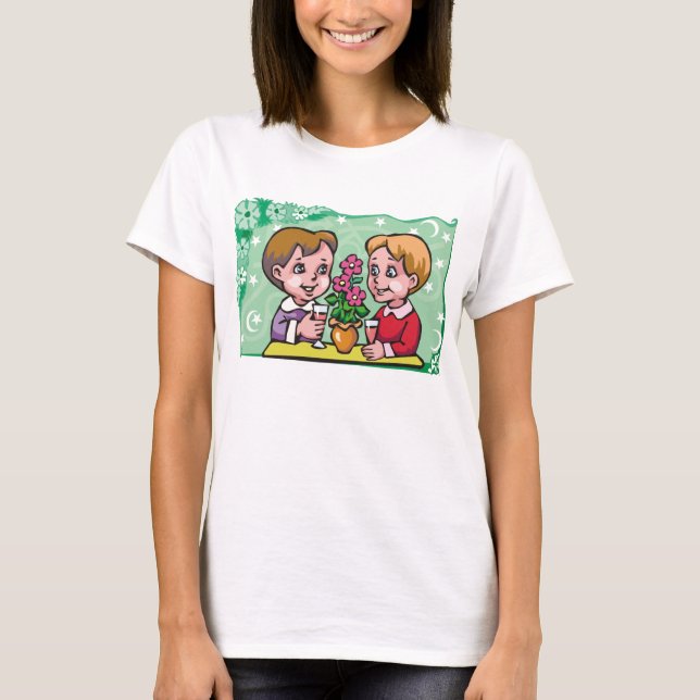 Camiseta Garotos gêmeos Floral Gemini com flores (Frente)