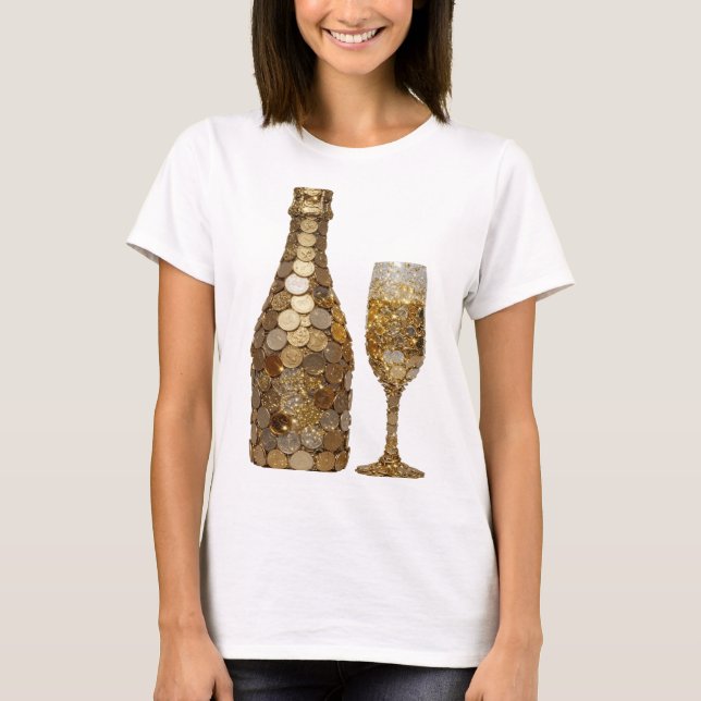 Camiseta Garrafa De Dinheiro Em Prata E Design De Citação E (Frente)