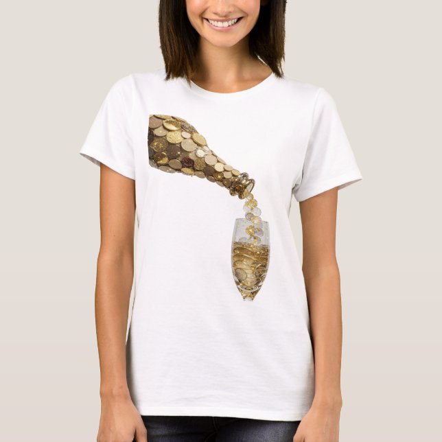 Camiseta Garrafa de Dinheiro Prateada Vibrante com Design d (Frente)