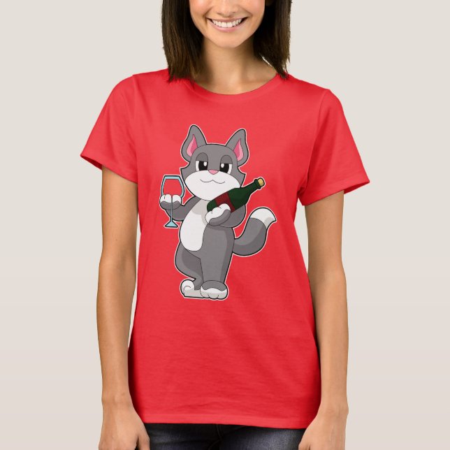 Camiseta Garrafa de gato vinho tinto (Frente)