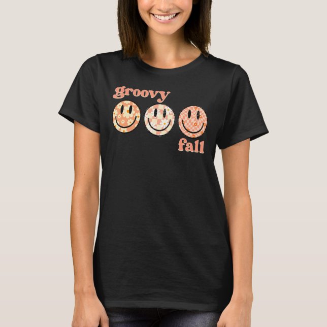 Camiseta Garrafa de Groovall Happy Face Retro Autumn Flower (Frente)