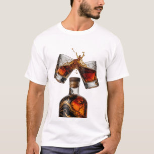 Camiseta Garrafa de uísque e copos prateados com respingos