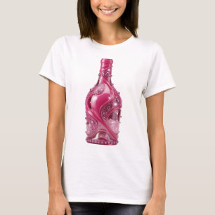 Camiseta Garrafa de vidro cor-de-rosa prateada dinâmica com