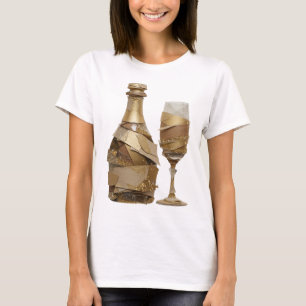 Camiseta Garrafa de vinho dourado PRATA e design de copo