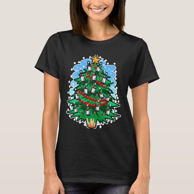 Camiseta Garrafa de vinho Vinho de Árvore de Natal (Frente)
