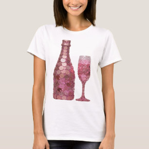 Camiseta Garrafa E Copo De Moeda Rosa Prata Atraente Impres
