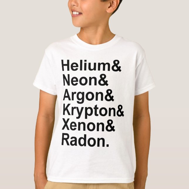 Camiseta Gases Nobres Hélio Neônio Argônio Criptônio Radôni (Frente)