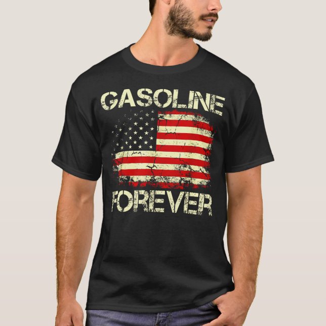 Camiseta Gasolina Para Sempre Na Bandeira Dos Eua: Carros A (Frente)